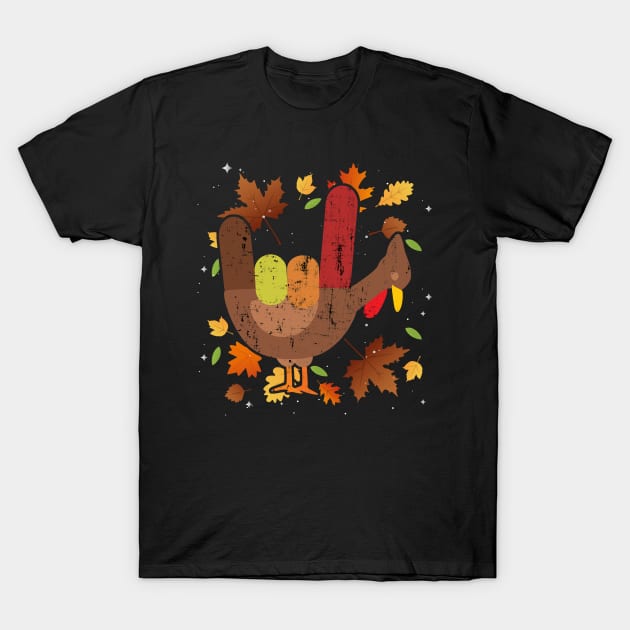 American Sign Language I Love You Thanksgiving Turkey T-Shirt by threefngrs